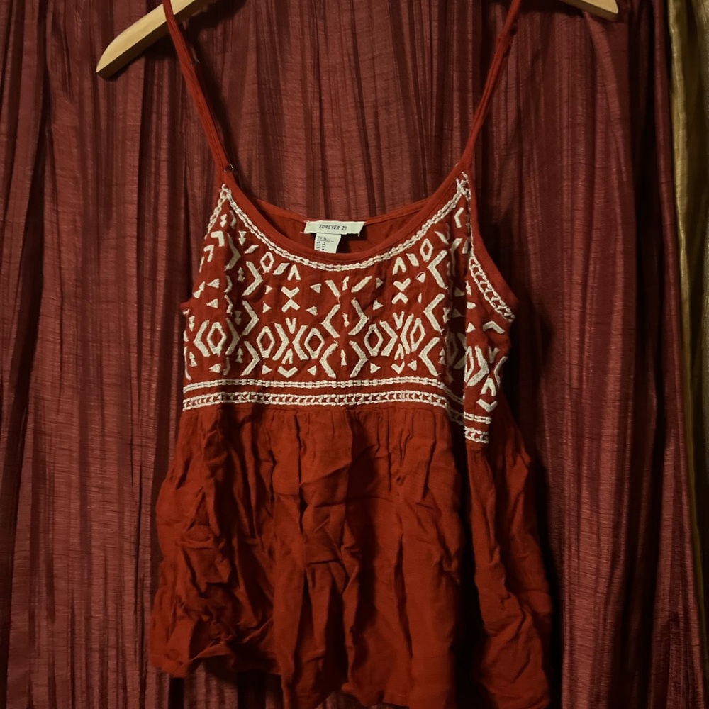 Forever 21 Rust Red Embroidered Camisole Tank Top